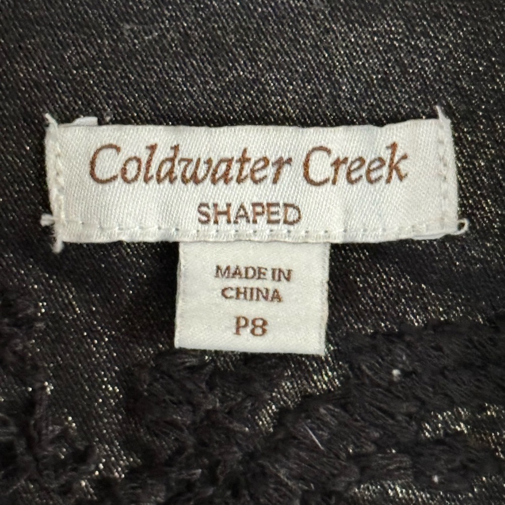 Coldwater Creek Black Shimmer Denim Fitted Blazer Size 8 Petite with Embroidery - Picture 4 of 11